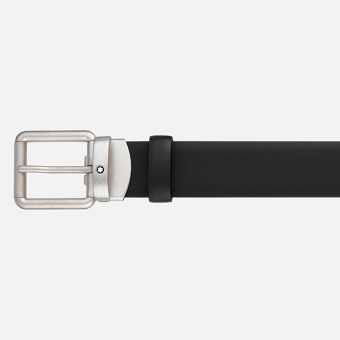 Montblanc vintage riem van zwart leer 30 mm gesatineerde afgeronde rechthoekige gesp 129453 - Capodagli 1937