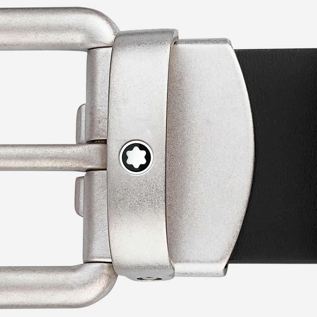 Montblanc vintage riem van zwart leer 30 mm gesatineerde afgeronde rechthoekige gesp 129453 - Capodagli 1937