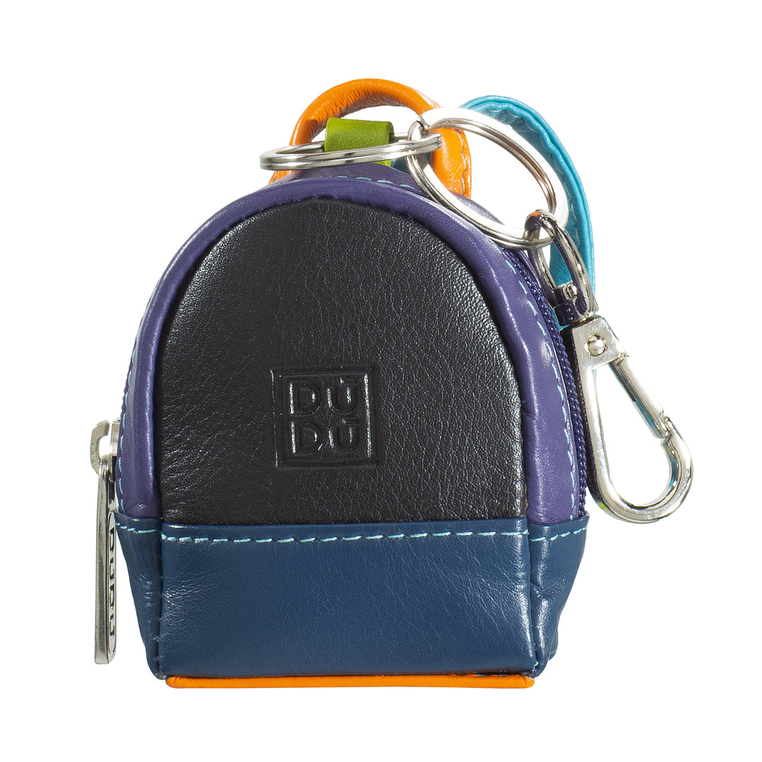 DuDu Farbiger Rucksack -Schlüsselbund in echtem mehrfarbigem Leder mit Kochfeldern und Zip Reißverschluss Doppelring
