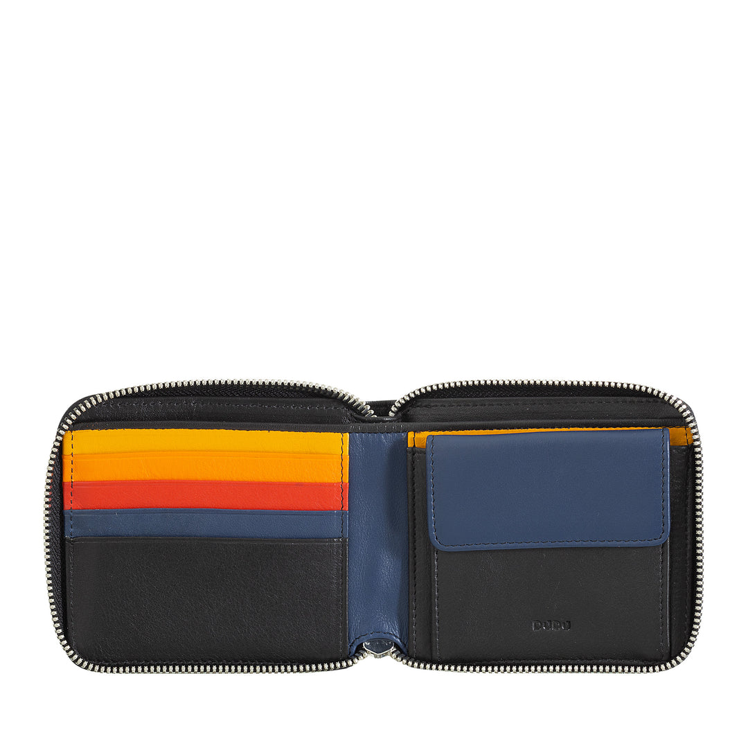 DuDu RFID -Herrenportfolio in Lederleder mit kleinem Reißverschlusszeihriss mit 6 Kartensteckplätzen
