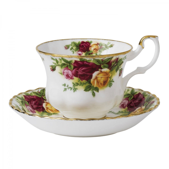 Royal Albert servizio 2 tazzine da caffe + 2 piatti dolce Old Country Roses porcellana Bone China finiture oro A/0870 - Gioielleria Capodagli