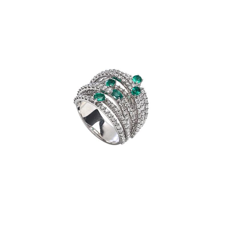 Sidalo anello a fascia oro bianco 18kt 11,30g diamanti 2,12ct smeraldi 0,53ct M 4726 AS - Gioielleria Capodagli