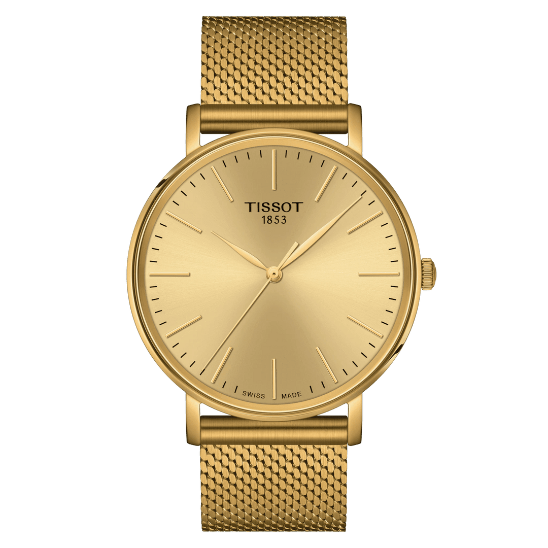 Tissot orologio Everytime Gent 40mm champagne quarzo acciaio finitura PVD oro giallo T143.410.33.021.00 - Capodagli 1937