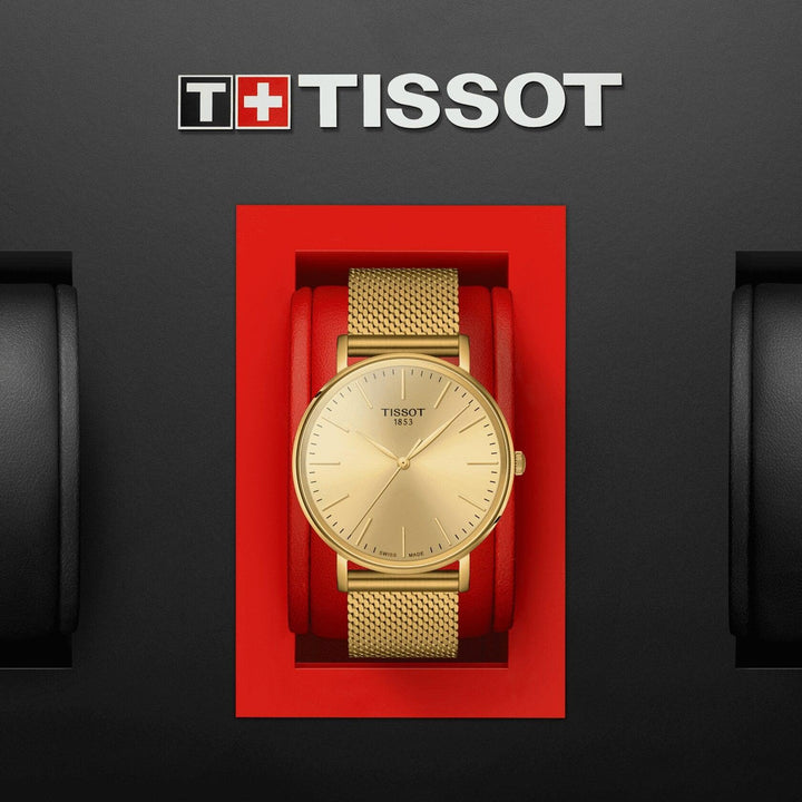 Tissot orologio Everytime Gent 40mm champagne quarzo acciaio finitura PVD oro giallo T143.410.33.021.00 - Capodagli 1937