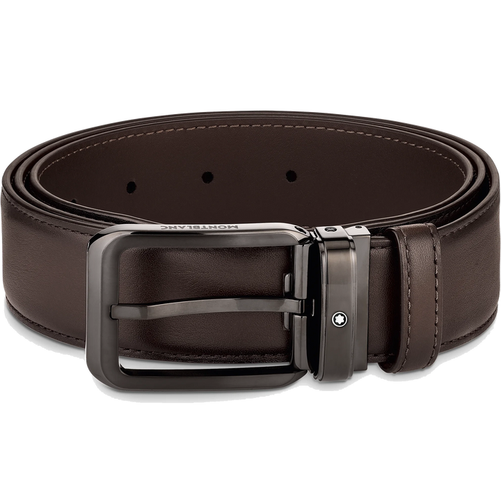Montblanc belt 35mm buckle rectangular leather gradient brown 129456